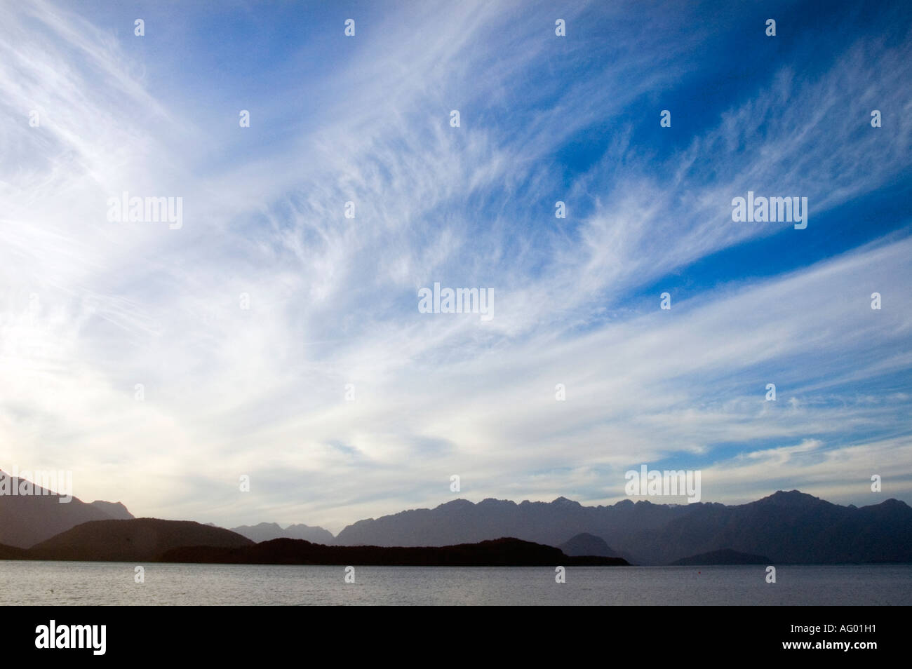 cloud formations over manapouri south island new zealand Stock Photo