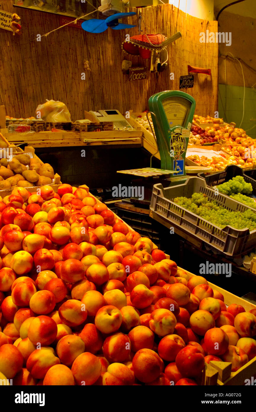 Fruit at market hall at Hunyadi ter square in Erzsebetvaros district of