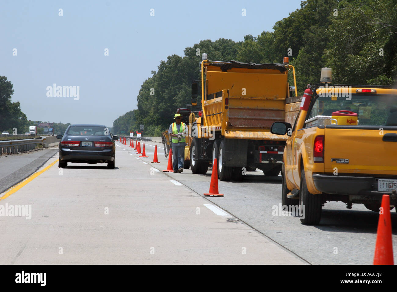Road construction, One Lane Closed. Stock Photo