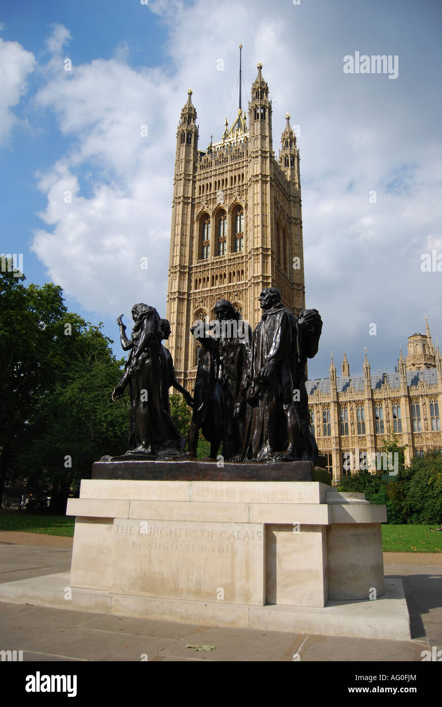 General View Of he Burgers of Calais Monument At The Houses of Parliament Stock Photo