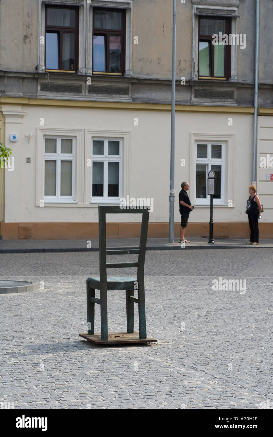 Bronze chair,holocaust memorial, in square in former Jewish ghetto