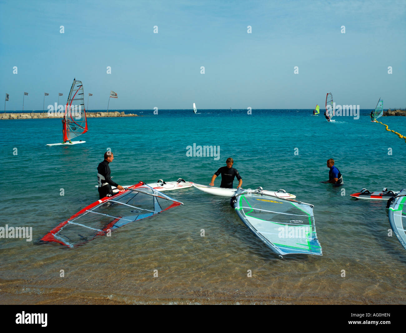 Windsurfers at the Hilton Hotel Watersports Centre Hurghada Stock Photo