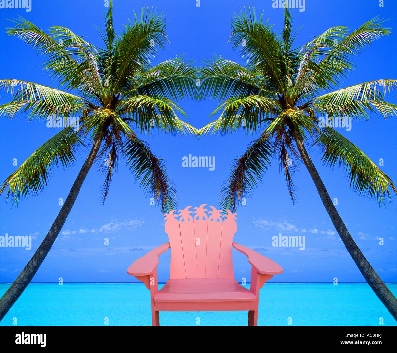Pink chair and palm trees, Florida Stock Photo