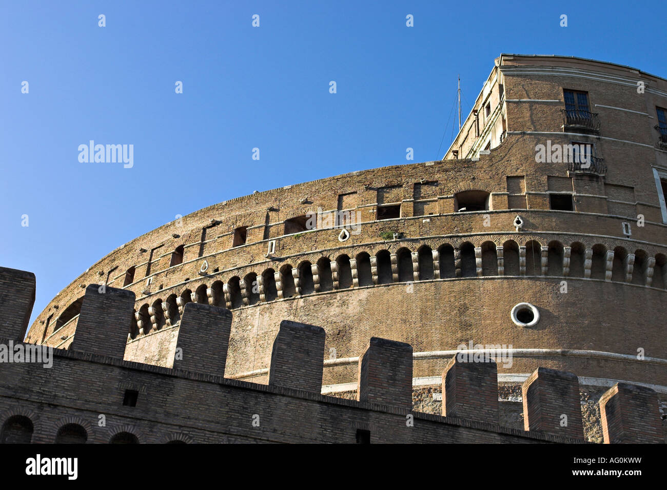 Ancient Fort St Angel Castle or Castel St Angel originally built by Architect Demetriano between 117 and 138 AD Rome Italy Stock Photo