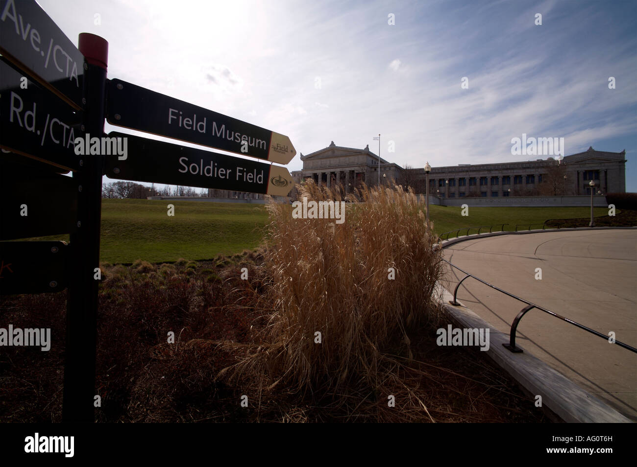 Tourist sign and Field Museum of Natural History Chicago Illinois Stock Photo