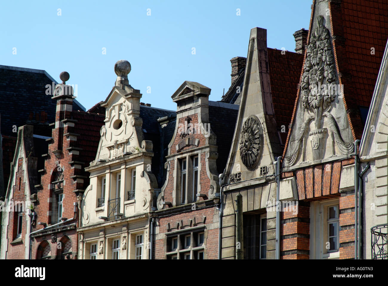 Bethune northern France Europe. Flemish style gabled buildings on the Grand Place Stock Photo