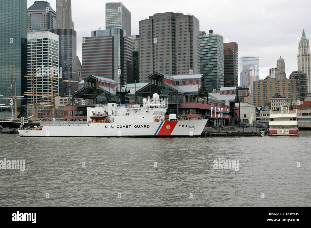 US coastguard cutter vessel ship berthed in lower manhattan on the east river new york city new york USA Stock Photo