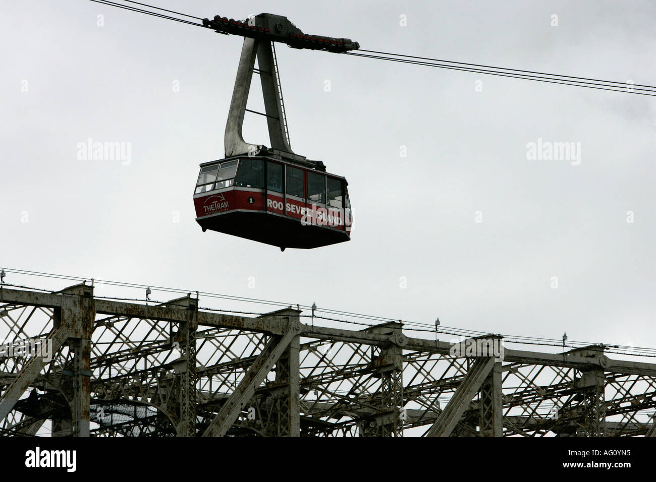 Roosevelt island aerial tram cable car and queensboro bridge new york city new york USA Stock Photo
