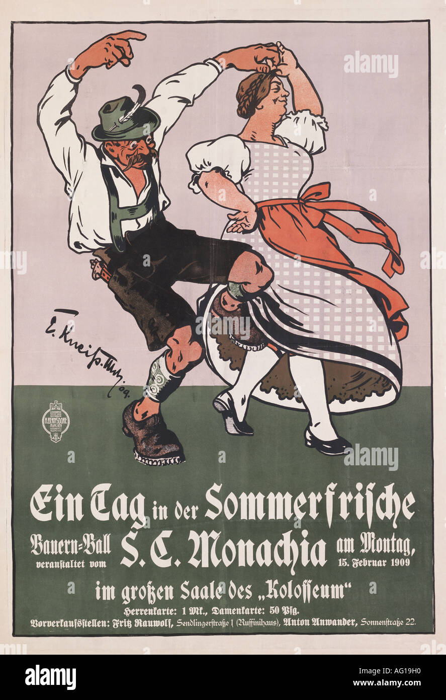 advertising, events, Bauern-Ball des S.C. Monachia, Munich, 1909, Stock Photo