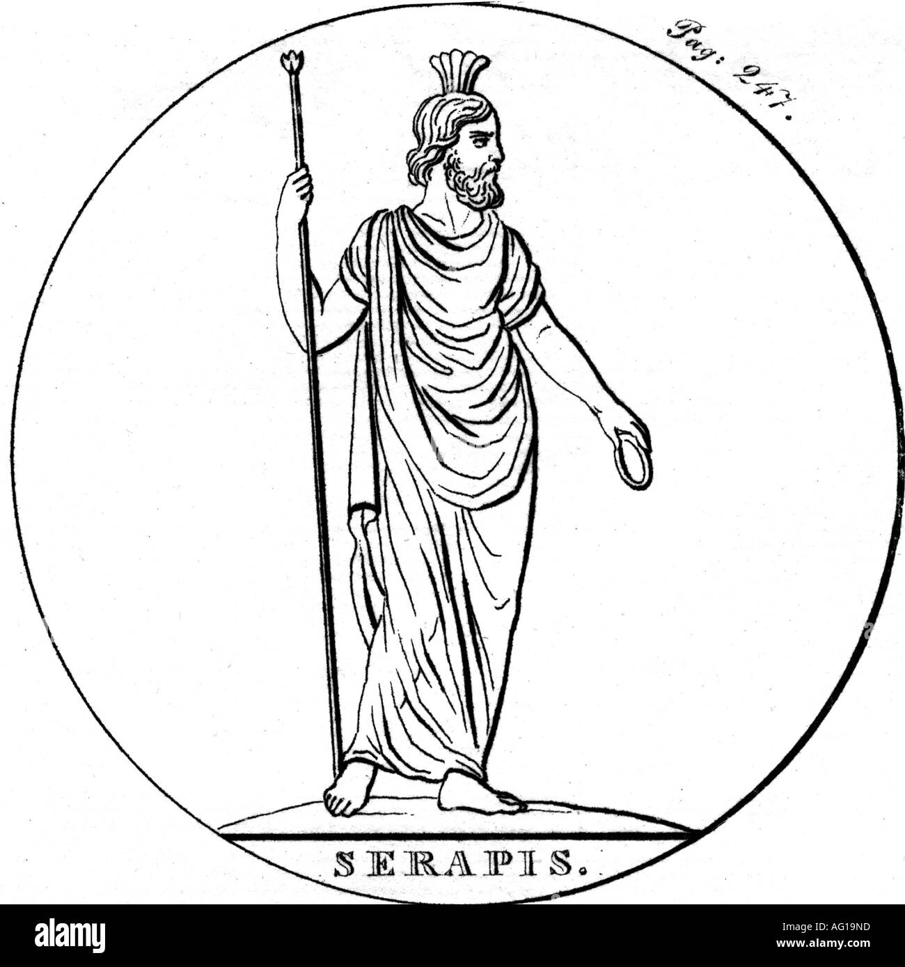 Serapis, egyptian god, full length, engraving, 19th century, Egypt, religion, antiquity, ancient world, mythologie, , Artist's Copyright has not to be cleared Stock Photo
