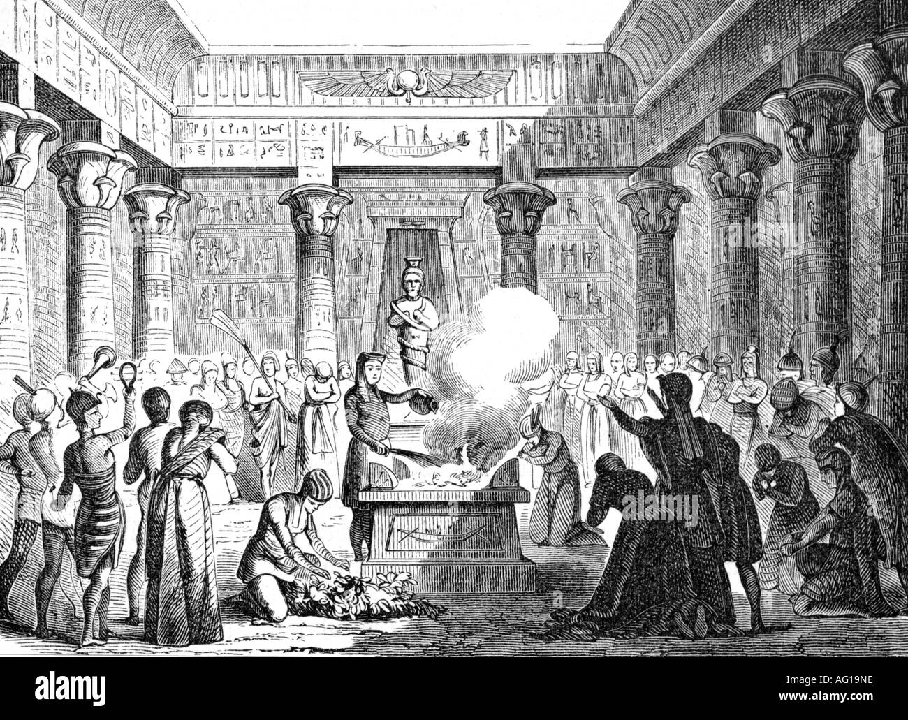 Egypt, religion, service, temple of Serapis, engraving, 19th century, antiquity, ancient world, historic, historical, ancient world, people, Stock Photo