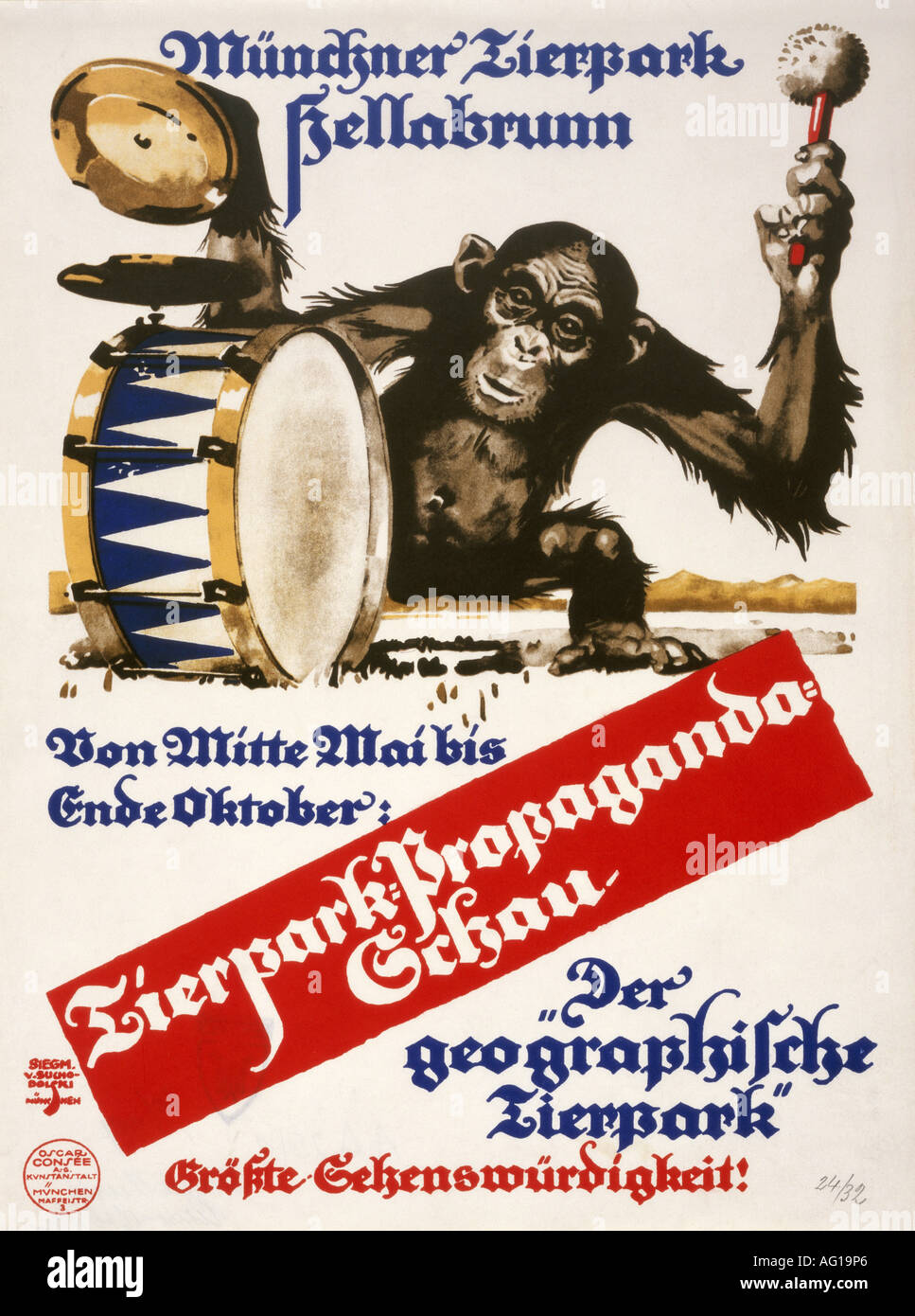 advertising, tourism, Münchner Tierpark Hellabrunn, Munich, 1920s, 20s, poster, design by Sigmund von Suchodolski (1875 - 1935), , Stock Photo