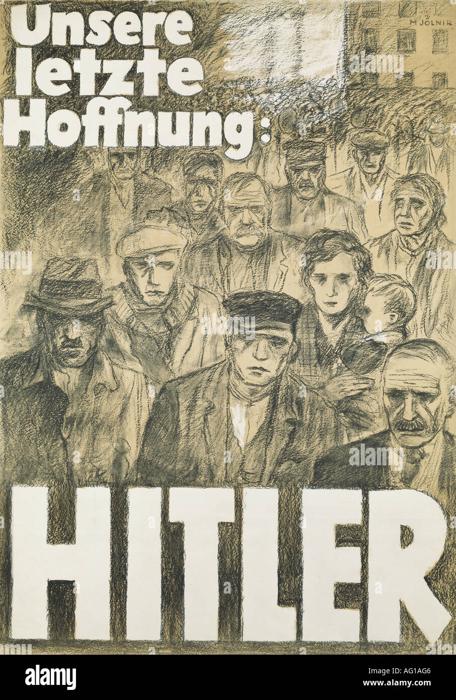 National Socialism, propaganda, 'Unsere letzte Hoffnung: Hitler', Berlin, 1932, poster, design by Mjölnir (1901 - 1980), , Stock Photo