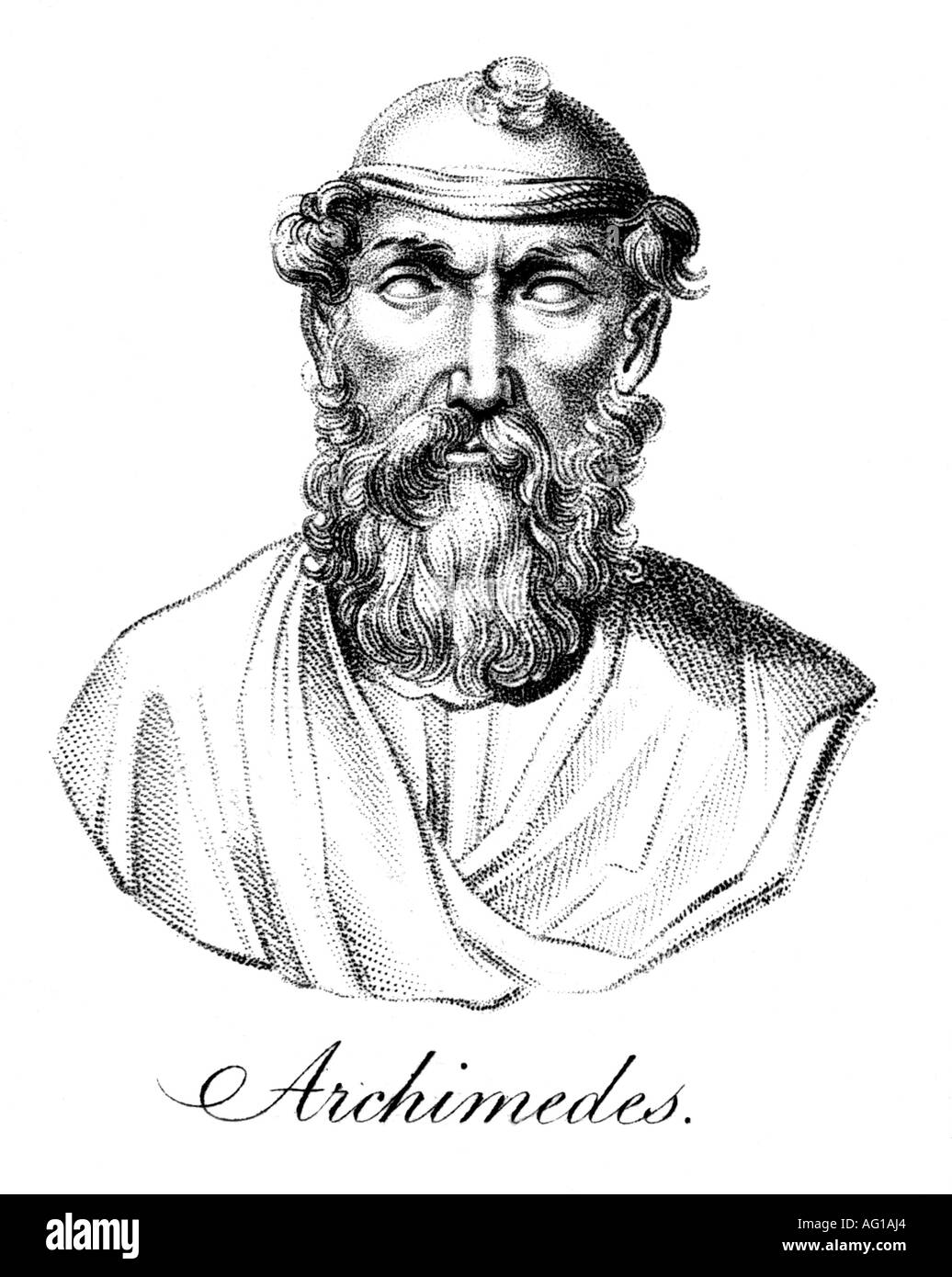 Archimedes, circa 285 - 212 BC, Greek mathematician, portrait, engraving, London 1811, , Artist's Copyright has not to be cleared Stock Photo