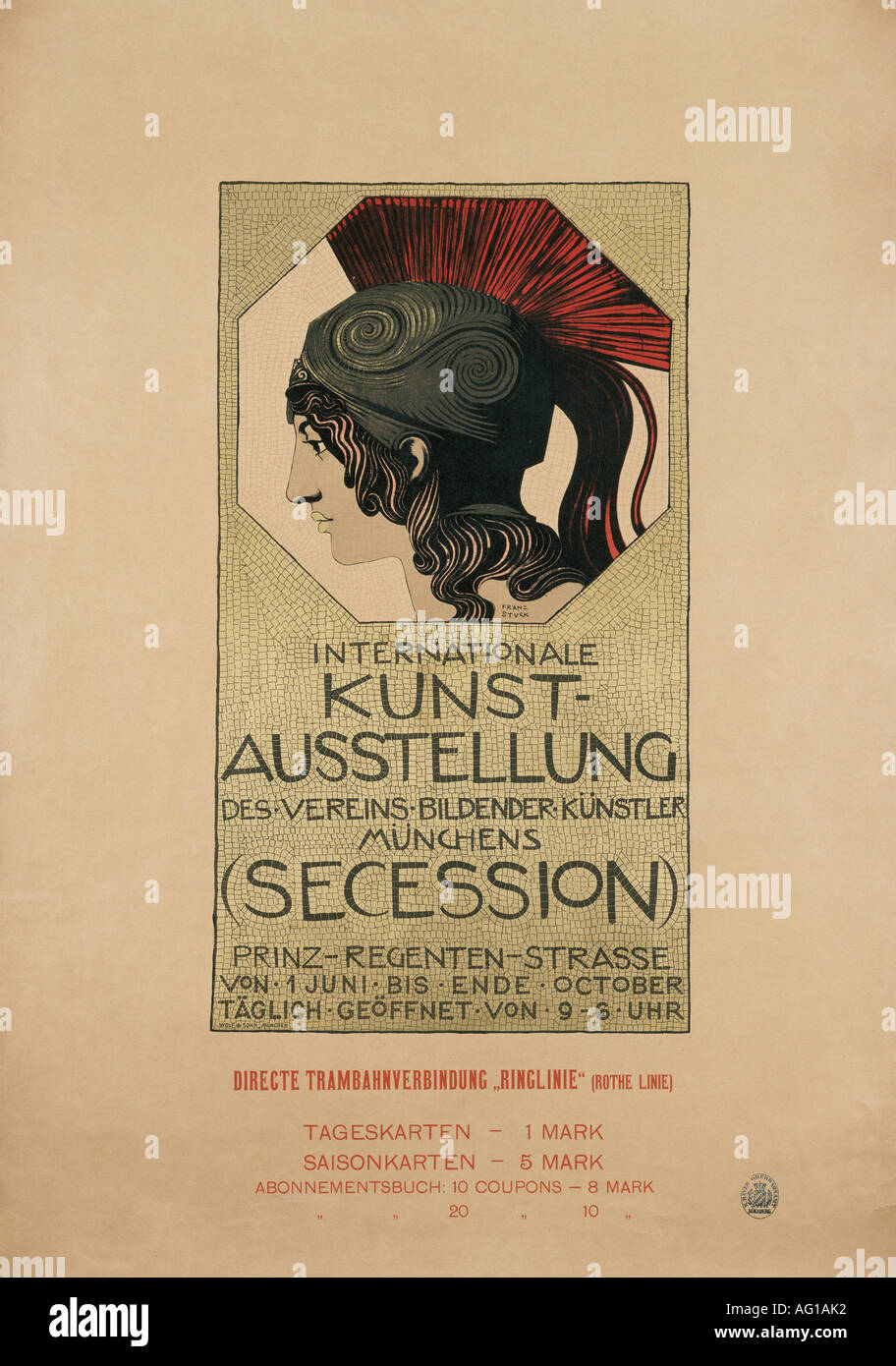 advertising, exhibition, 'Internationale Kunstausstellung des Vereins bildender Künstler (Secession)', Munich, circa 1890, poster, design by Franz von Stuck (1868 - 1928), , Stock Photo