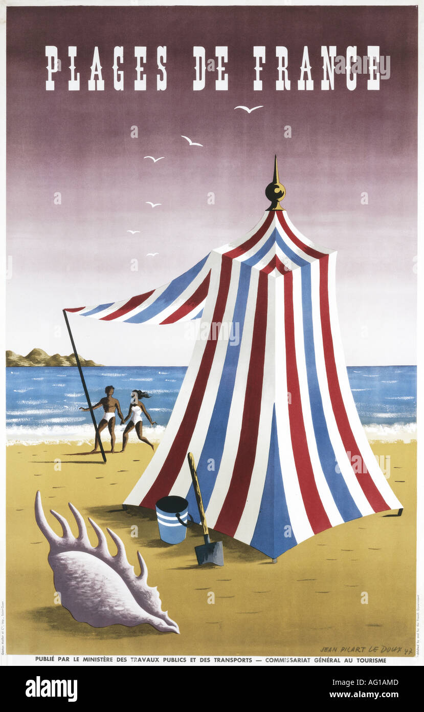 advertising, tourism, "Plages de France", Saint - Ouen, 1947, poster, design by Jean Picart le Doux (1902 - 1982), , Stock Photo