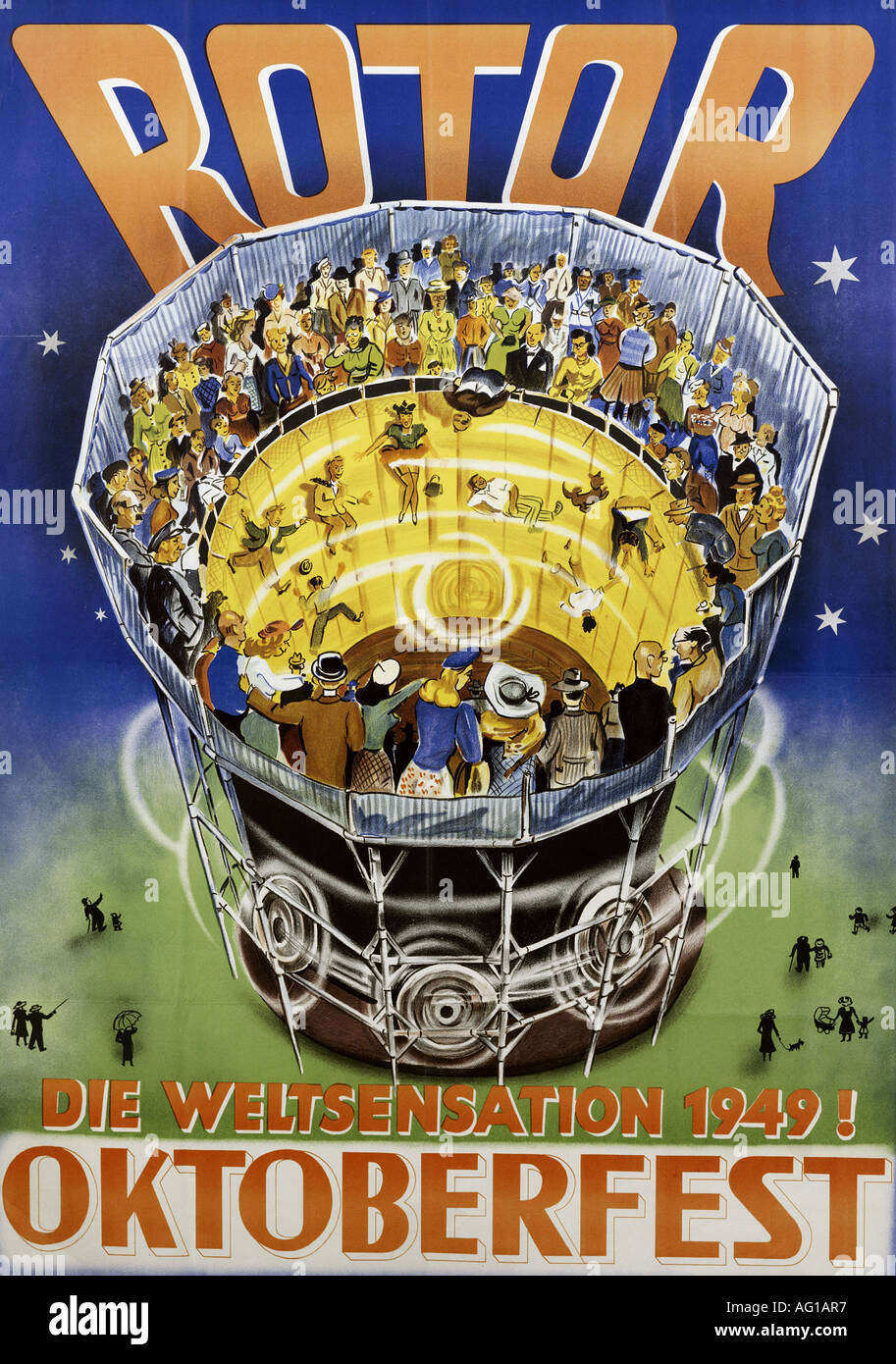 festivity, fairs, Oktoberfest, 'Rotor - Die Weltsensation 1949!', Munich, 1949, poster, advertising, , Stock Photo