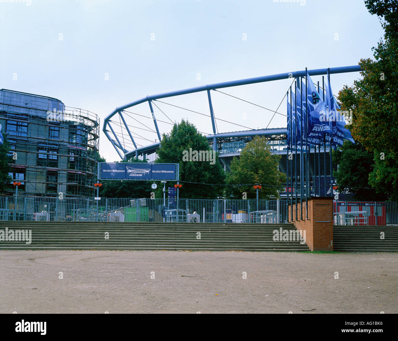 geography / travel, Germany, Lower Saxony, Hanover, buildings, AWD Arena, Lower Saxony Stadium, exterior view, after rebuilding, 2003-2004, Europe, football, world championship, 2006, architecture, building, Worldcup, World Cup, FIFA, stadium, stadiums, , Additional-Rights-Clearance-Info-Not-Available Stock Photo