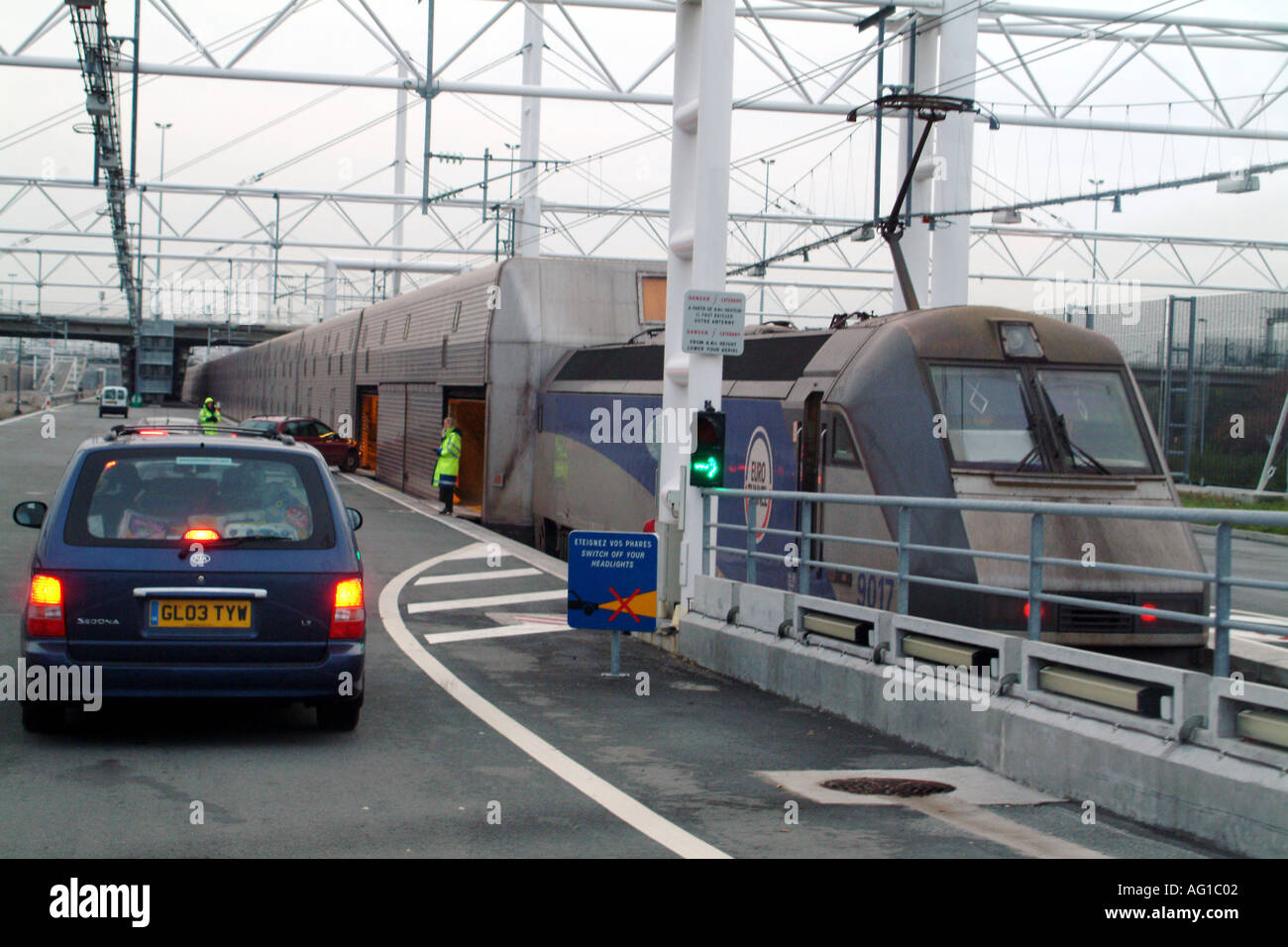 Loading Eurotunnel Train Folkestone Terminal Kent England UK Stock Photo