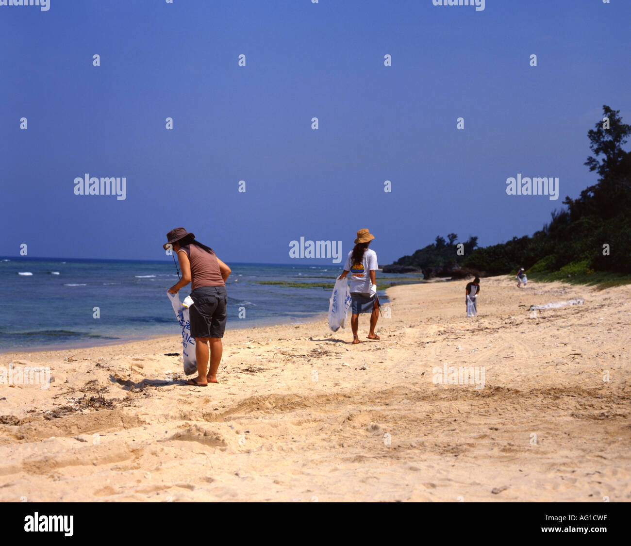 Beach clean up on Okinawa, Japan Stock Photo