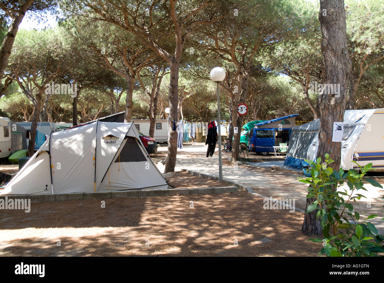 different tents and caravans under the trees at a campsite in cadiz,  andalusia, spain Stock Photo - Alamy
