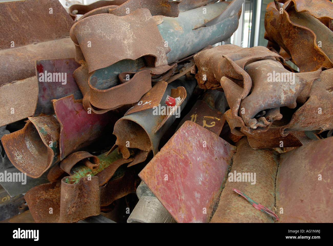 Remnants of Qassam rockets developed by the Izz ad-Din al-Qassam Brigades, the military arm of Hamas in Gaza  fired at the town of Sderot in Israel Stock Photo