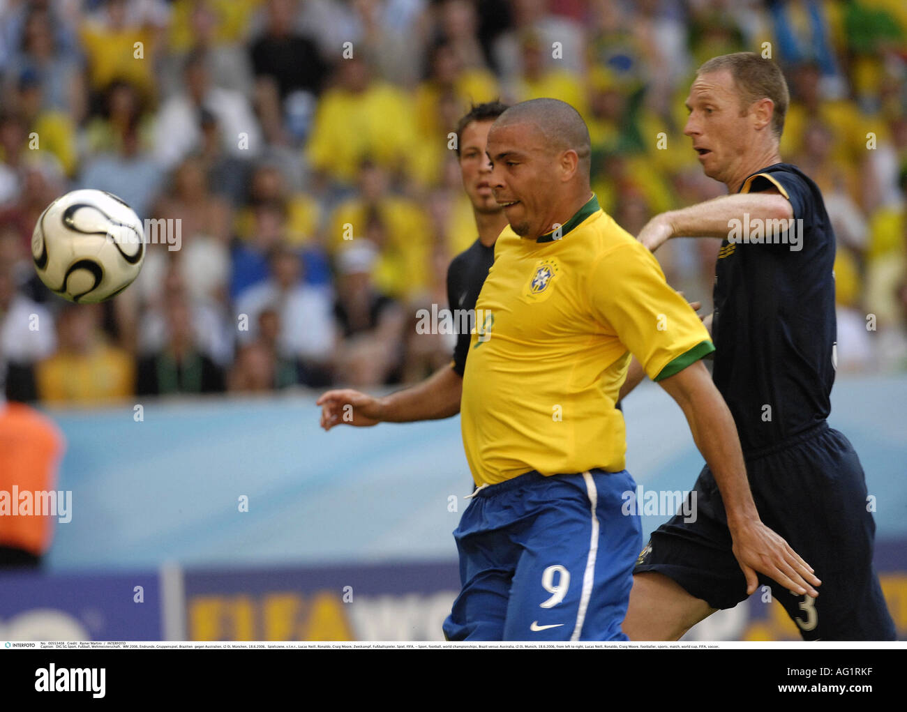 Sport, football, world championships, Brazil versus Australia, (2:0), Munich, 18.6.2006, Additional-Rights-Clearance-Info-Not-Available Stock Photo