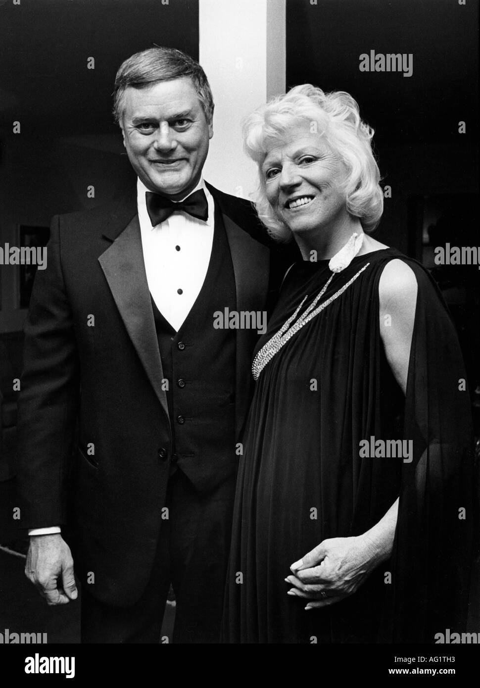 Hagman, Larry, 21.9.1931 - 23.11.2012, American actor, with wife Maj Axelsson, half length, hotel four seasons, Munich, 15.4.1983, Stock Photo