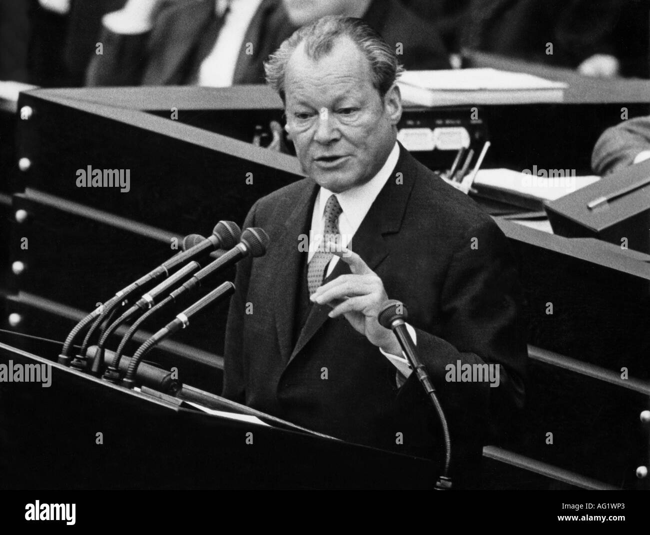 Brandt, Willy, 18.12.1913 - 8.10.1992, German politican (SPD), half length, Lower House of German Parlament, 1971, , Stock Photo