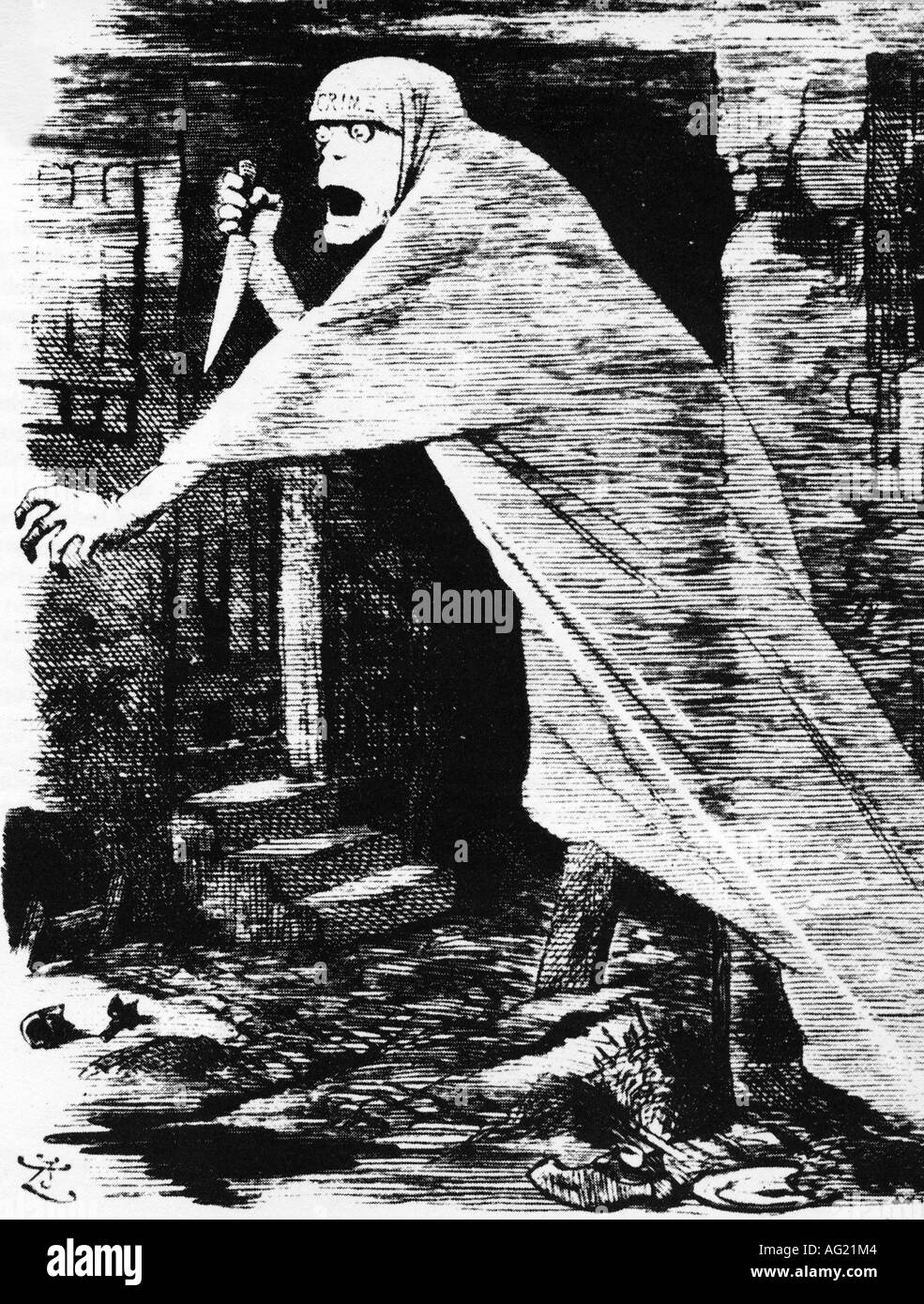 Jack the Ripper, British criminal, caricature, 'The Nemesis of Neglect', 'Punch', 29.9.1888, ghost, 19th century, serial killer, crime, London, Great Britain, , Stock Photo