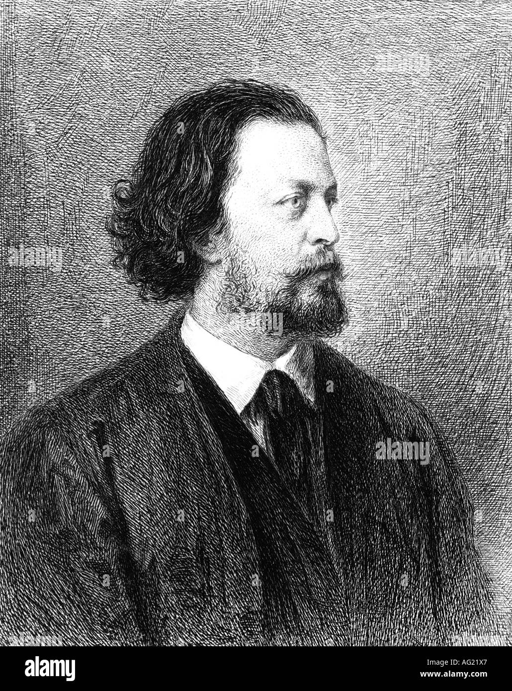 Heyse, Paul, 15.3.1830 - 2.4.1914, German writer, portrait, etching by J.L. Raab after painting by Franz von Lenbach, 1877, literture, Nobel prize 1910,  19th century, , Stock Photo