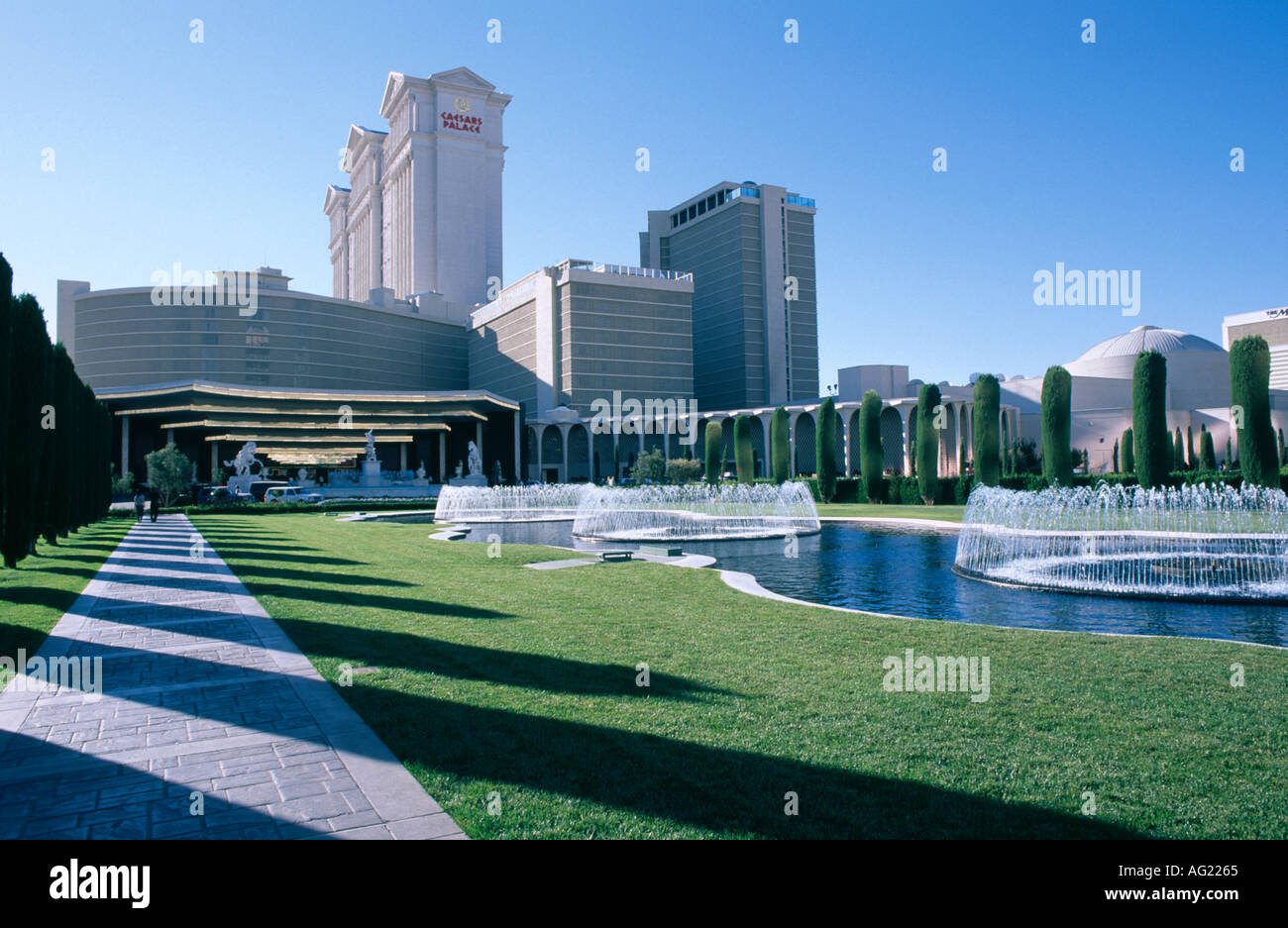 Fountains and water features in the grounds of Caesars Palace. Luxury Hotel and Casino on Las Vegas strip, Nevada, US. Stock Photo