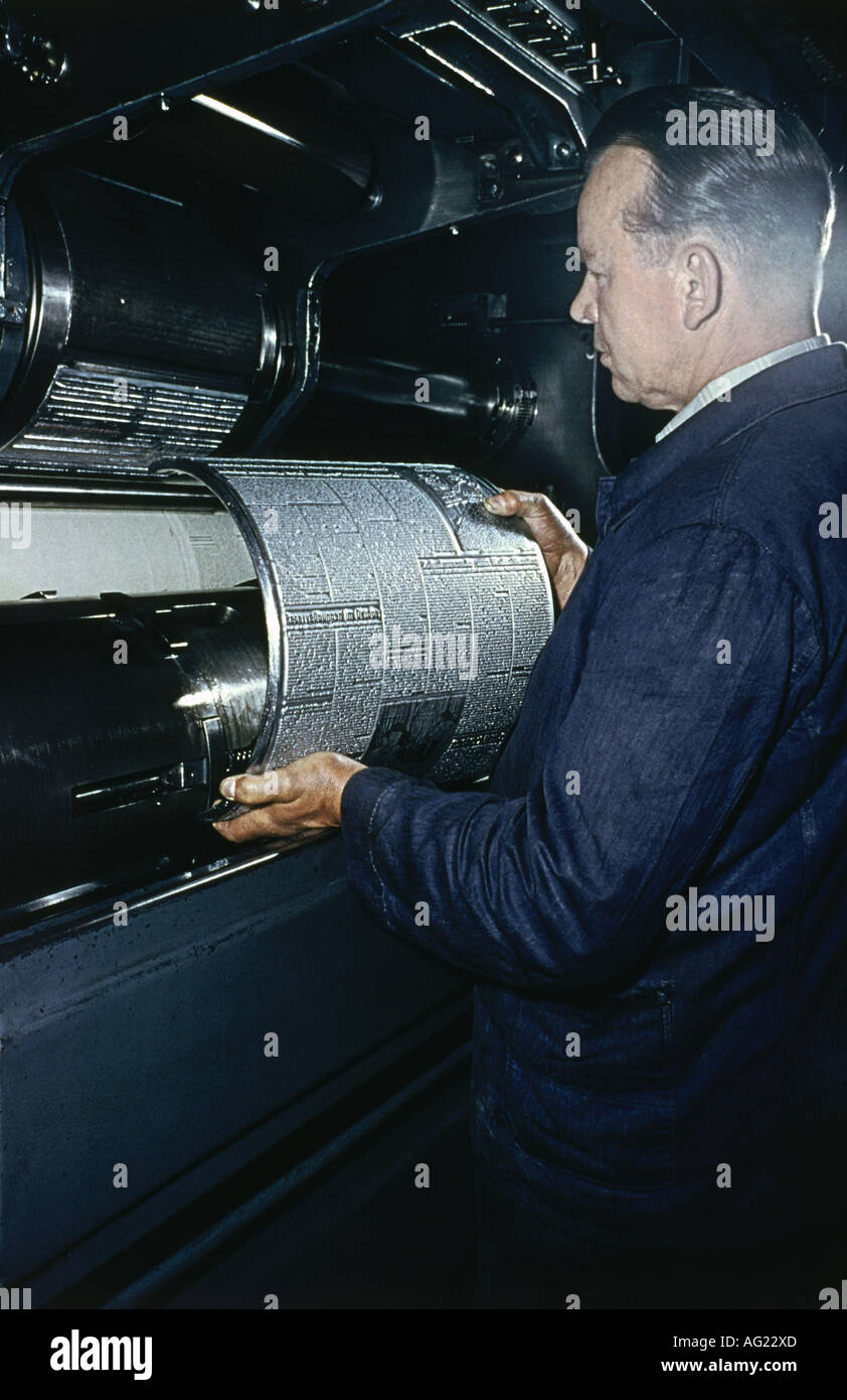 press/media, fabrication of a newspaper, Germany, Hof, Bavaria, 1957