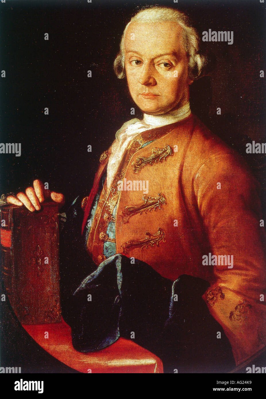 Mozart, Wolfgang Amadeus, 27.1.1756 - 5.12.1791, Austrian composer, his father Leopold, painting, probably by Pietro Antonio Lorenzoni (1721 - 1782), 18th century, Stock Photo