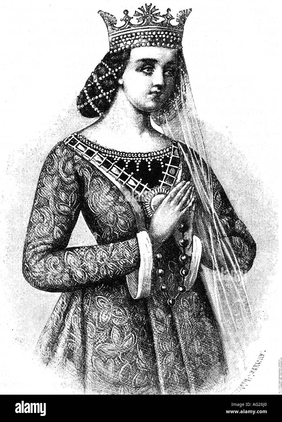 Elizabeth, 1383 - 20.9.1440, Countess of Brandenburg 30.4.1415 - 20.9.1440, half length, engraving, 19th century, , Stock Photo