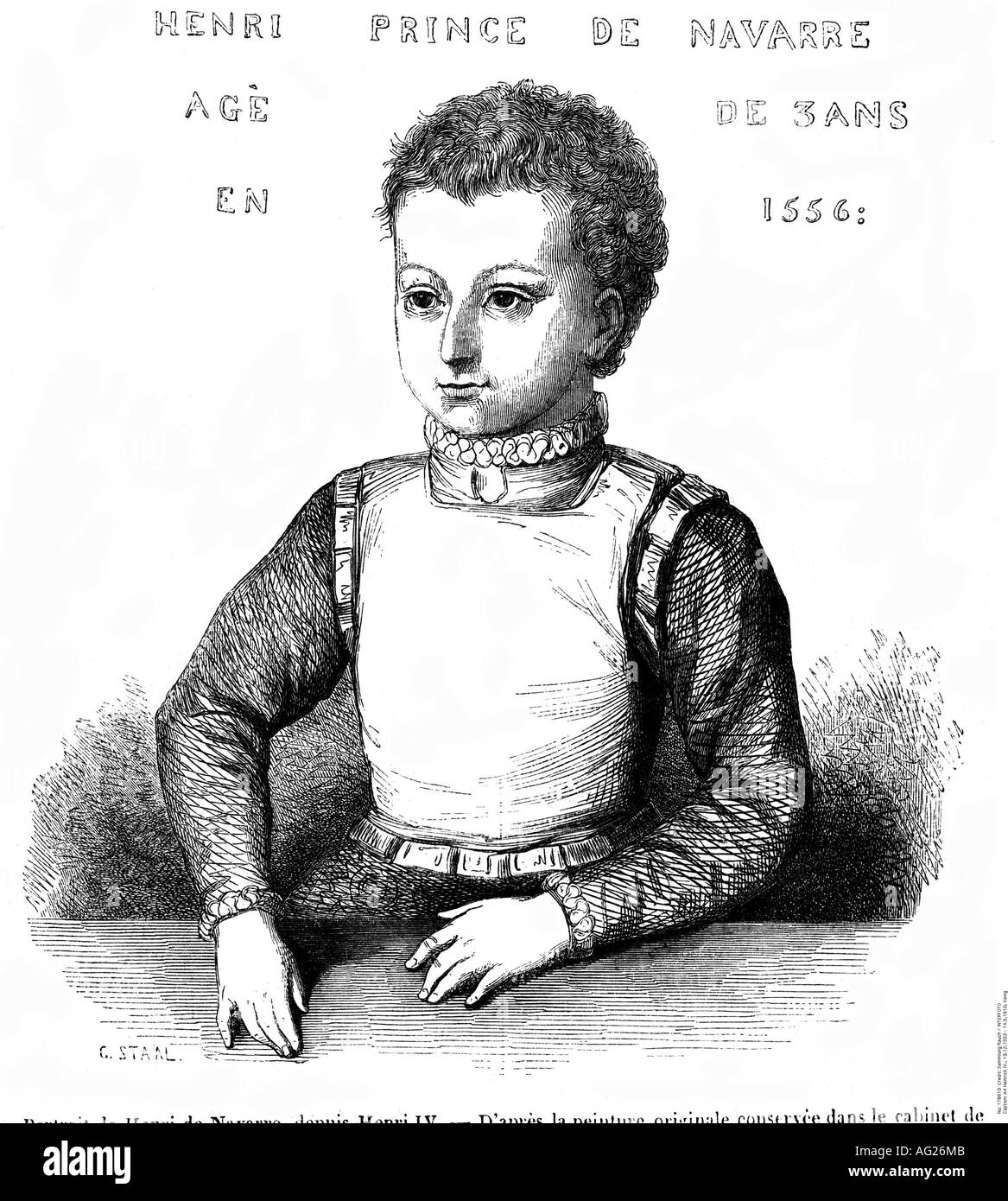 Henri IV, 13.12.1553 - 14.5.1610, King of France 27.2.1594 - 14.5.1610, as child, three years of age, engraving, 'Magasin Pittoresque', 1848, Bourbon, King Henry III of Navarre, Prince, , Stock Photo