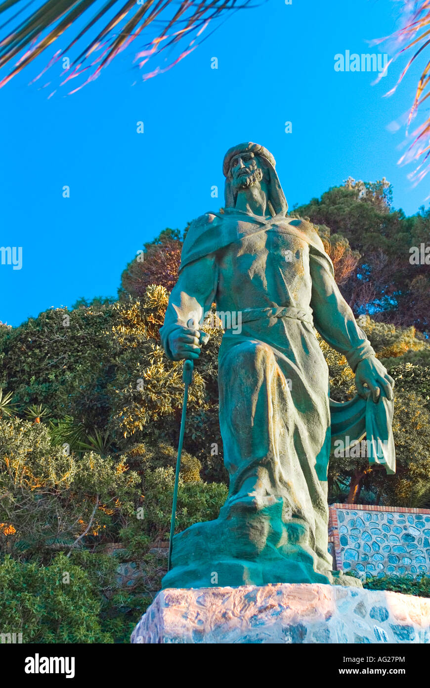Sculpture of Moorish leader Abderrahman in the coastal town of Almunecar Andalucia Spain Stock Photo