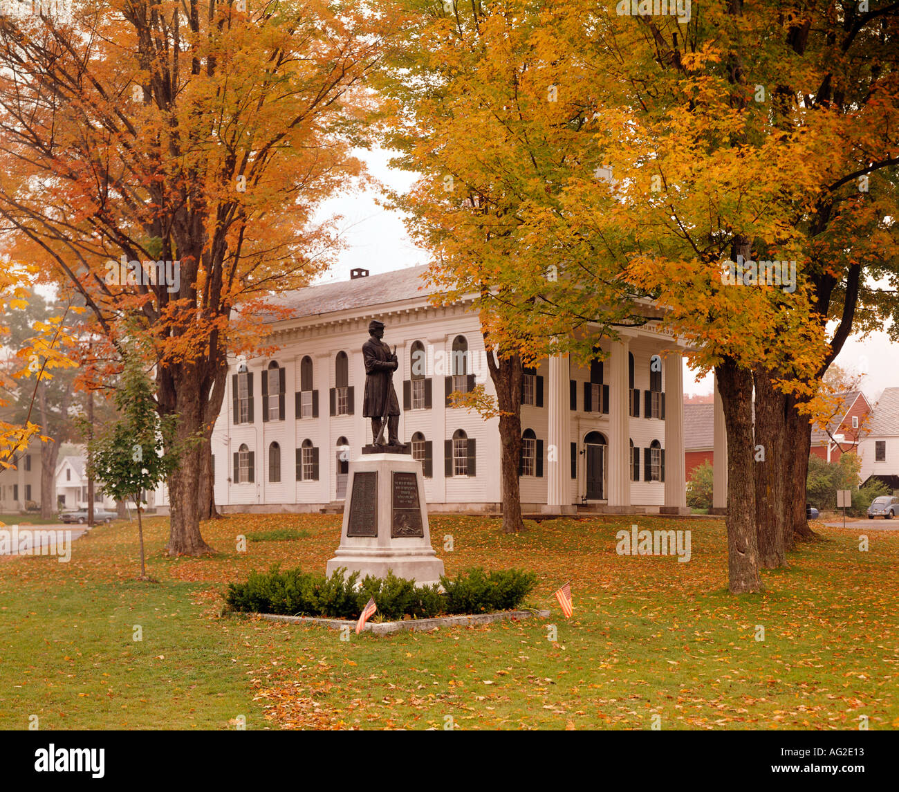 Town Hall in Newfane Vermont USA during Fall foliage season Stock Photo