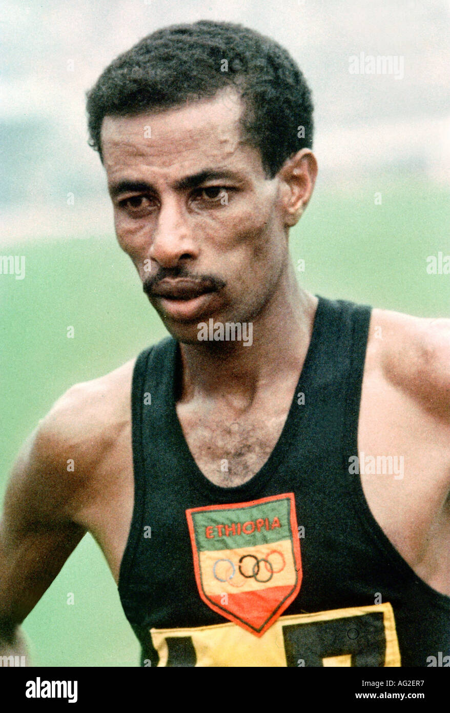 Abebe, Bikila, 7.8.1932 - 25.10.1973, Ethiopian athlete (athletics), half length, Olympic Games, Rome, Italy, 1960, Stock Photo