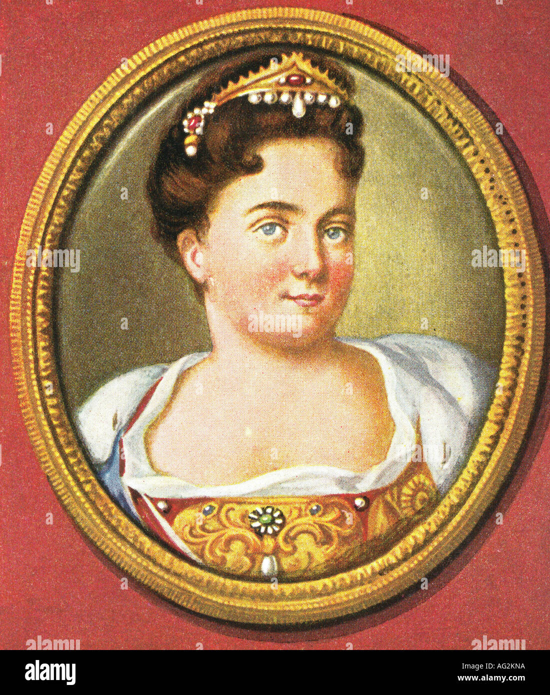 Catherine I. Alexeyevna, 15.4.1684 - 6.5.1727, Empress of Russia 25.1.1725 - 6.5.1727, portrait, print after miniature, 18th century, Stock Photo