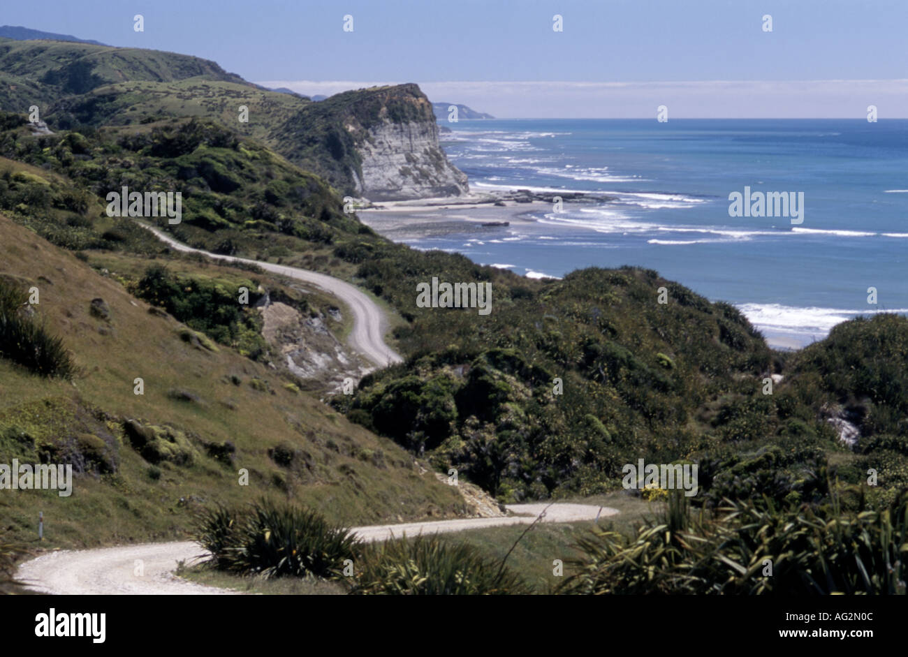 Coast road south of Wharariki Beach Golden Bay New Zealand Stock Photo