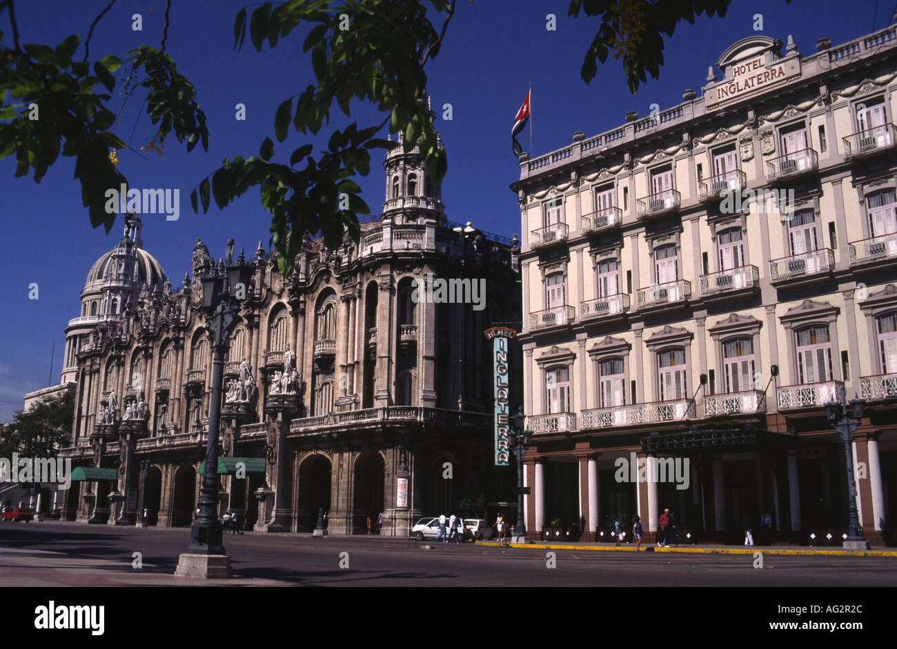 Hotel Inglaterra and the National Theatre in the centre of Old Havana Cuba Stock Photo