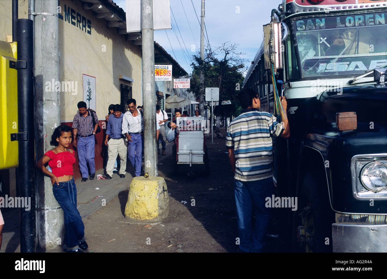 Street life in the provincial highland town of Ahuachapan in El Salvador Central America Stock Photo