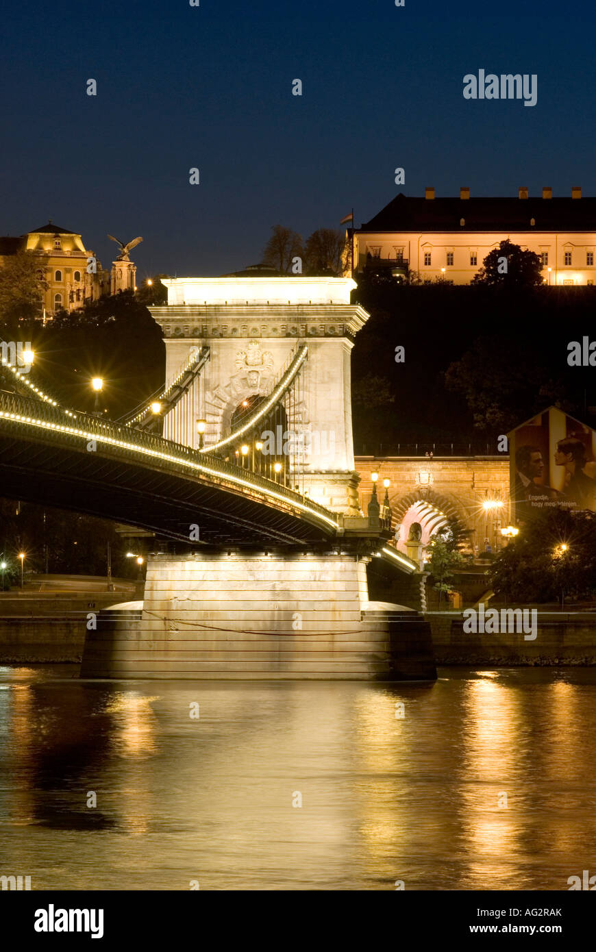 Chain Bridge Buda Castle at dusk Budapest Hungary Stock Photo - Alamy