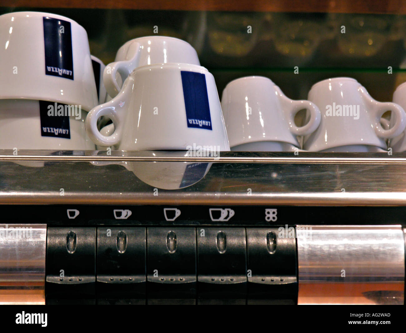 coffee cups on a espresse expresso machine Stock Photo