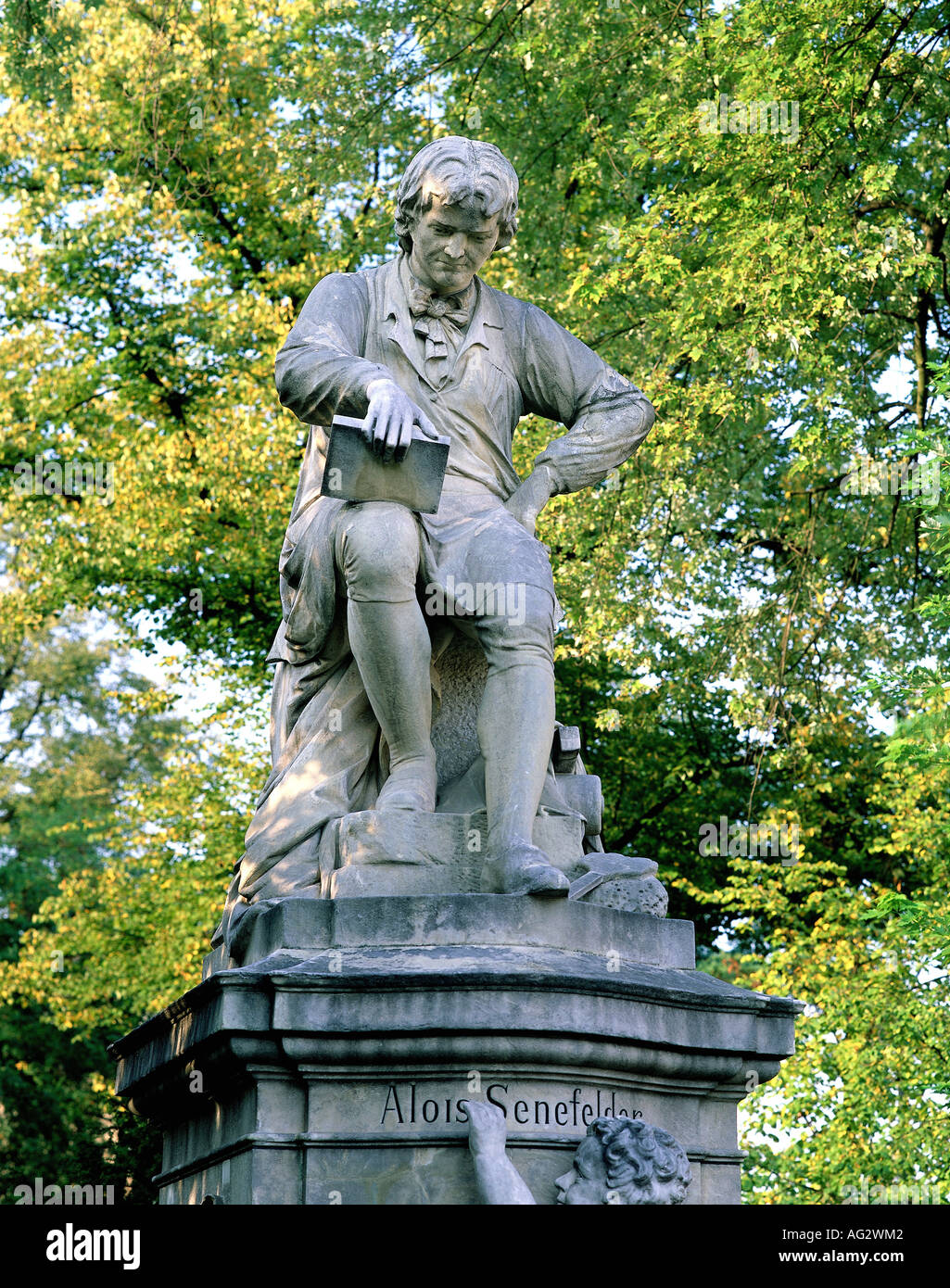Senefelder, Alois, 6.11.1771 - 26.2.1834, Austrian printer and inventor, inventor of lithography, monument, Prenzlauer Berg, Berlin, Germany, Stock Photo