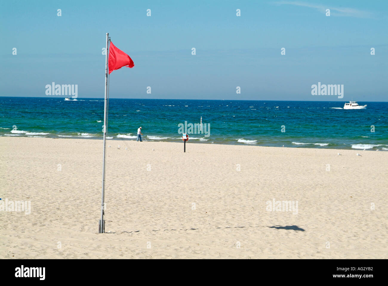 Red flag on Grand Haven State Park Beach warns swimmers of polluted