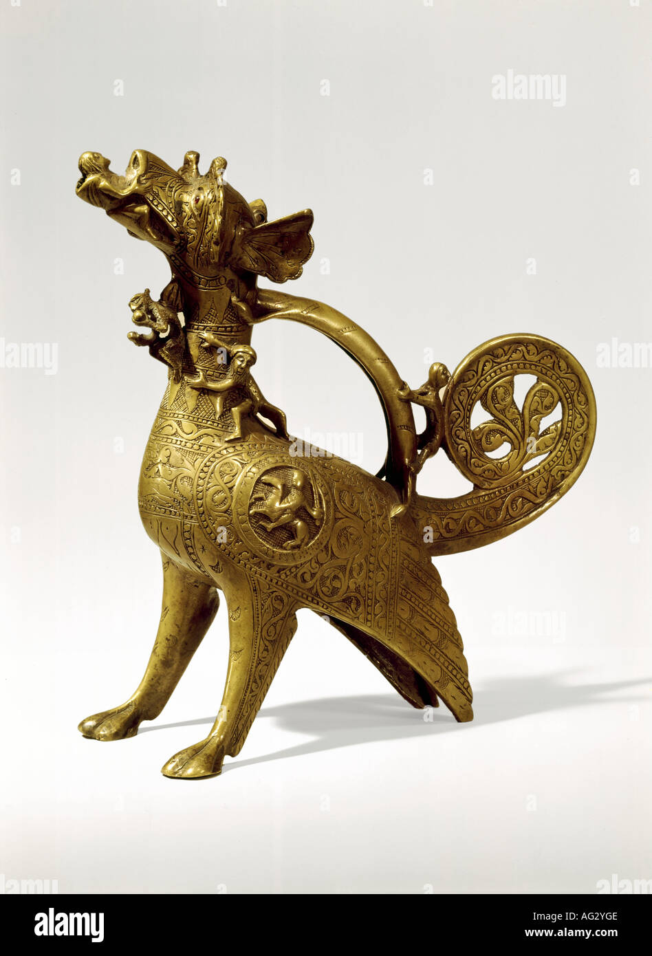 fine arts, handcraft, dragon aquamanile, 13th century, bronze, Museum for fine arts and trade, Hamburg, Germany, Artist's Copyright has not to be cleared Stock Photo