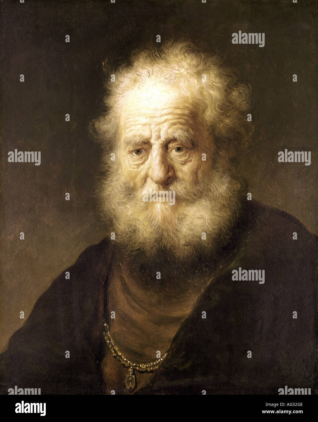 fine arts, Rembrandt Harmensz van Rijn 15.7.1606 - 4.10.1669, painting, 'Portrait of an old man with golden necklace', 1632, oil on panel, 59,3 cm x 49,3 cm, state museum, Kassel, Germany, Artist's Copyright has not to be cleared Stock Photo