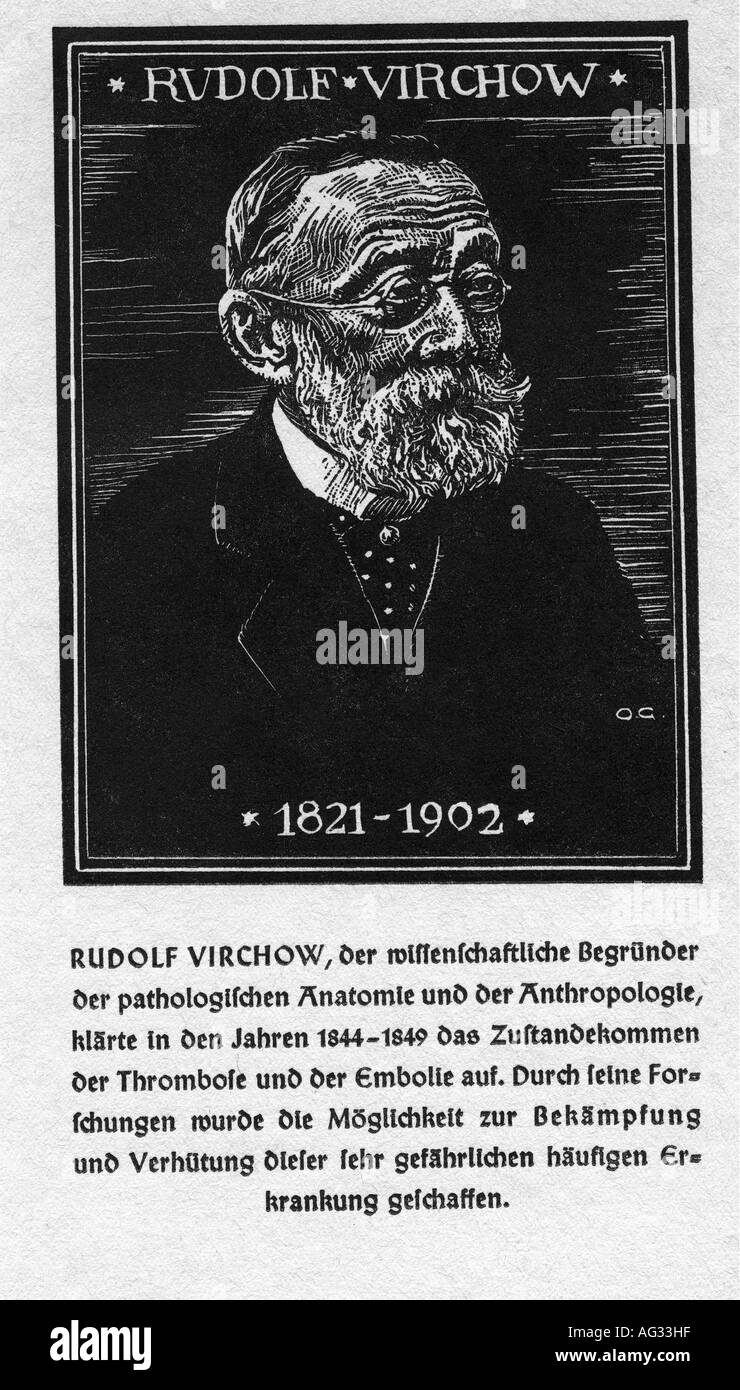 Virchow, Rudolf, 13.10.1821 - 5.9.1903, German medic / physician (pathologist), portrait, woodcut, O. Graf, 'Kämpfer für das Leben', C. H. Boehringer Sohn AG, , Stock Photo